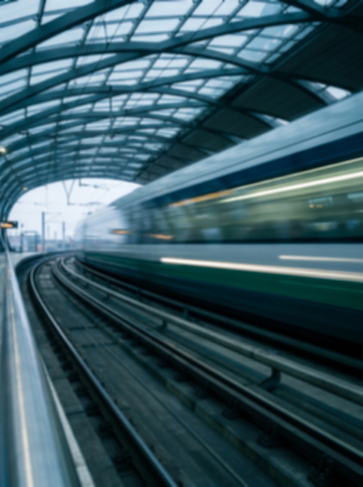 Moving train in railway station